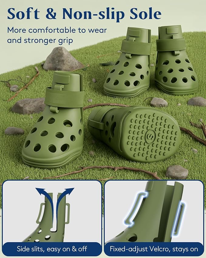 Dog Shoes for Hot Pavement, Breathable Dog Boots Paw Protectors with Adjustable Straps & Non-Slip Sole, Easy On & Off, Waterproof, Easy-Cleaning Silicone Outdoor Dog Booties for Beach and Snow-PurrikoPets