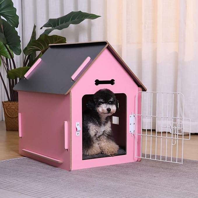 Dog House Indoor for Small Dogs or Cats, Cozy Wooden Design, Small Indoor Bed House, with Air Vents and Elevated Floor Warm Dog Cave-PurrikoPets