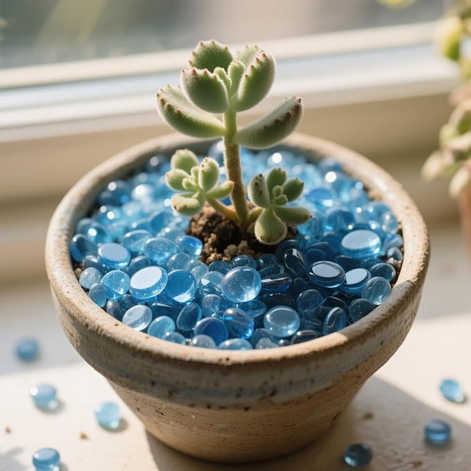 2.16LB Glass Beads Vase Filler Aquarium Gravel Decor Flat Glass Marbles Gems Pebbles Fish Tank Rocks Home Decorative Art Craft - Light Blue-PurrikoPets