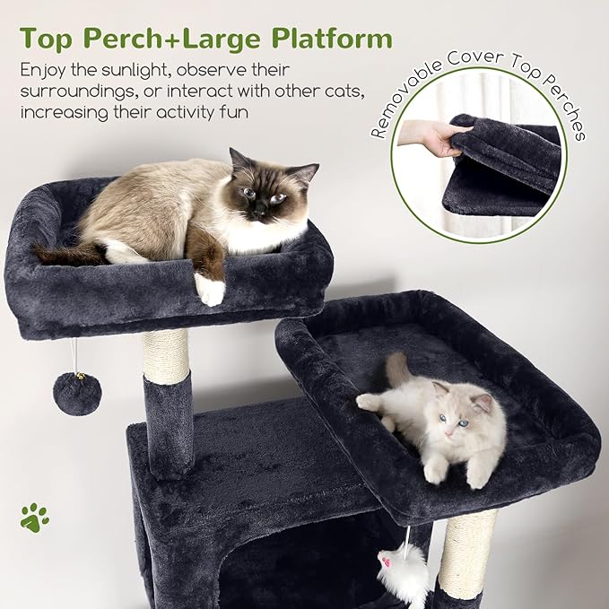 Globlazer Sturdy Cat Tree for Large Cats, 77 inch Large Cat Climbing Tower for Indoor Adult Cats, Cat Scratching Tower with 5 Scratching Posts, 3 Cat Condos, 2 Top Perches, S77, Dark Grey-PurrikoPets