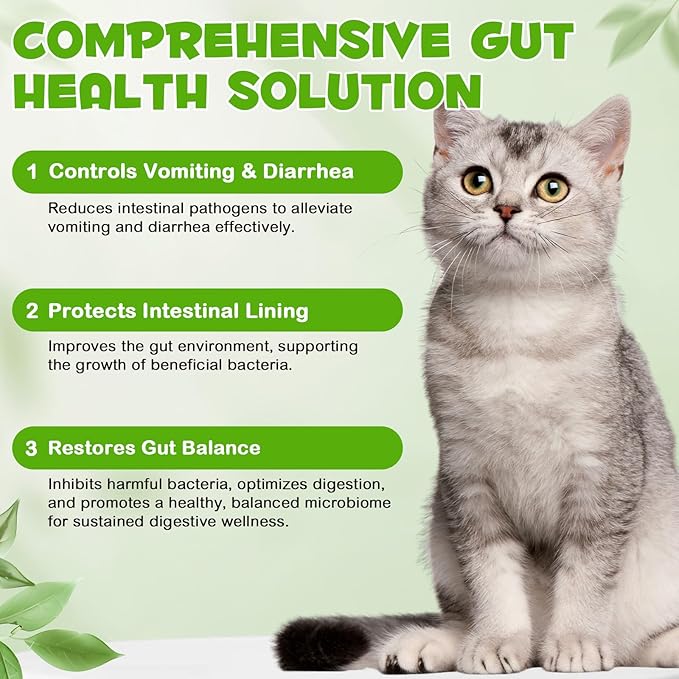 3-in-1 Probiotics for Cats with Digestive Enzymes & Prebiotics – Supports Gut Health, Immune System & Diarrhea Relief – 60ml for Cats of All Ages-PurrikoPets