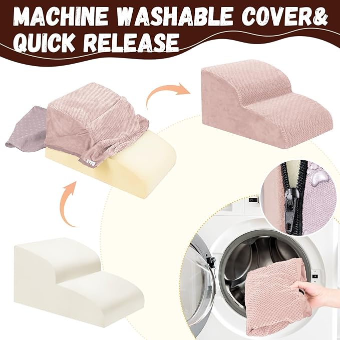 Dog Stairs for Small Dogs - High Density Foam Pet Steps, Extra Wide Dog Ramp with Non-Slip Bottom for High Beds, Couch and Sofa, Best for Dogs Injured, Older Doggy Cats, 2 Steps, Pink-PurrikoPets