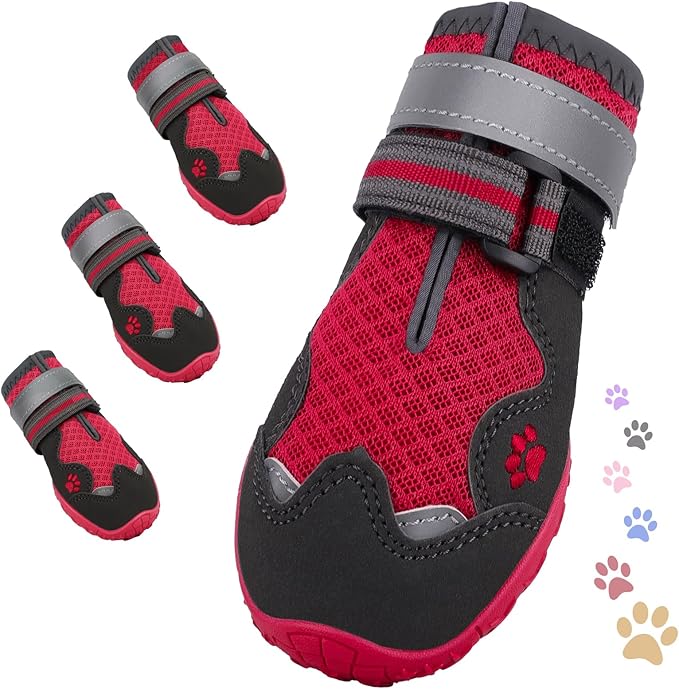 Dog Shoes for Large Medium Small Dog, Mesh Breathable Dog Shoes for Hot Pavement, Anti-Slip Dogs Boots Paw Protectors with Reflective for Outdoor Walking Indoor Hardfloors (Size 1)-PurrikoPets