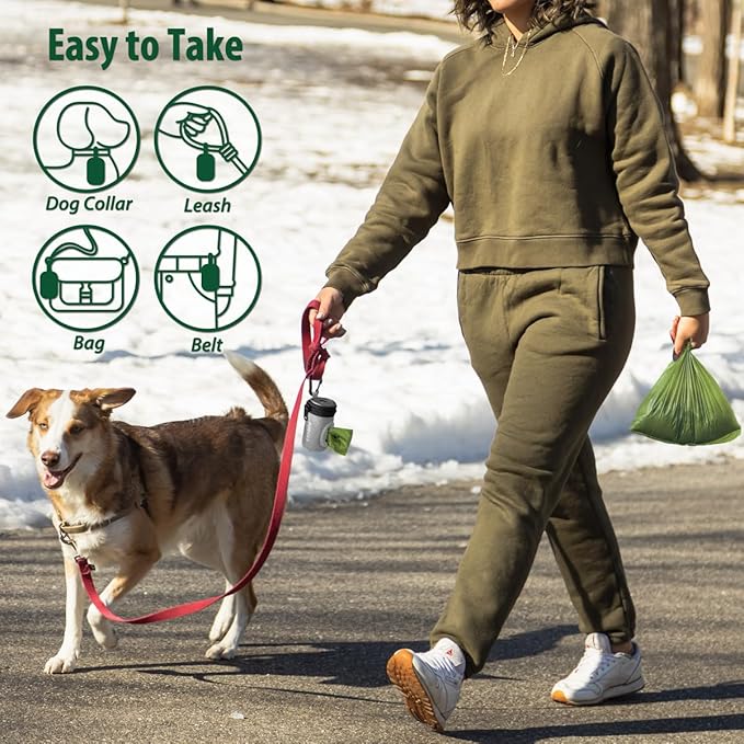 Glow Dog Poop Bag Holder for Leash Doggie Waste Bag Dispenser Puppy Potty Carrier Small Doggy Zipper Pouch with Carabiner Clip 1680D Nylon Oxford with 1 Roll of Pet Trash Bags, Silver-PurrikoPets