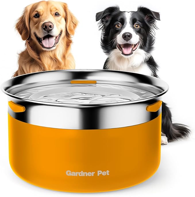 Gardner Pet Dog Bowls 1 Gallon (3.85L) Stainless Steel No Spill Dog Water Bowl, Slow Water Feeder Metal Bowls, Spill Proof Water Dispenser for Large Dogs, Promotes Healthy Hydration-PurrikoPets
