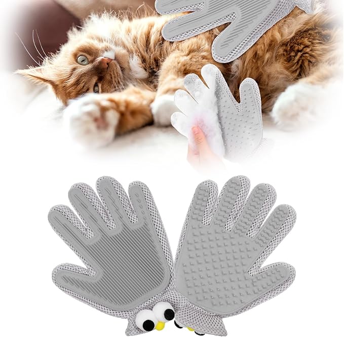 2 in 1 Pet Grooming Glove for Cats & Dogs, Efficient Deshedding Brush Pet Long Short Fur Removal Glove, Gentle Massaging Puppy Kitten Bathing Grooming Brush Tool, Easy Clean Floating Hair Mitt-PurrikoPets