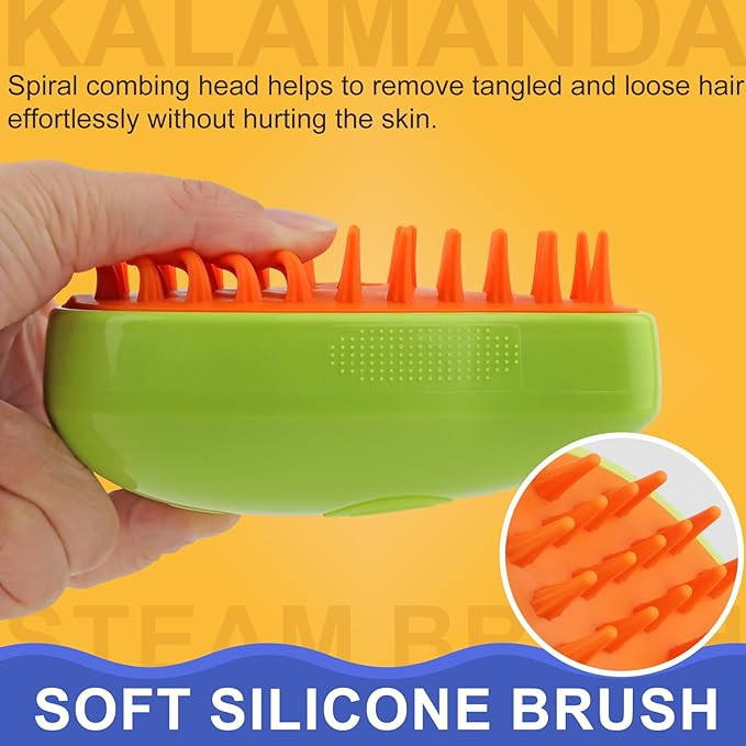 3 in 1 Cat Steamer & Brush - Silicone Massage Grooming Tool, Pet Hair Cleaning Comb for Cats & Dogs (Mango Green)-PurrikoPets