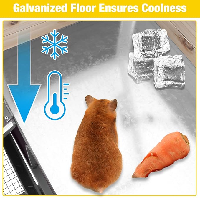 AIVITUVIN Wooden Guinea Pig Cage Indoor with Cooling Plate and Anti-Chewing Edges Two-Story Rabbit Hutch Pull Out Tray Outdoor Rabbit Cage with Raised Stand and Wire Mesh Small Animals Cage (Nature-PurrikoPets