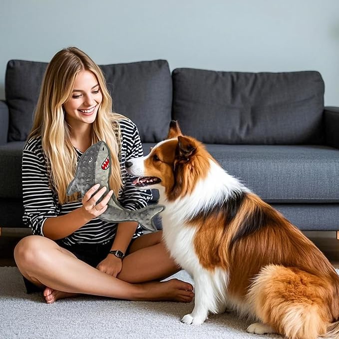 Dog Toy Squeaky Chew Dog Toys No PP-Cotton,no Stuffed for Small, Medium, Large Breed Dogs Interactive Hours of Fun,Gray-Shark-PurrikoPets