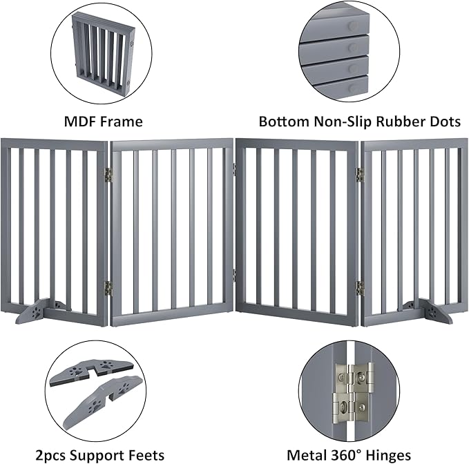 Dog Gates for Doorways 74-Inch Wide Freestanding Pet Gates for Dogs 24-inch Tall Dog Gates Indoor Stair House-PurrikoPets