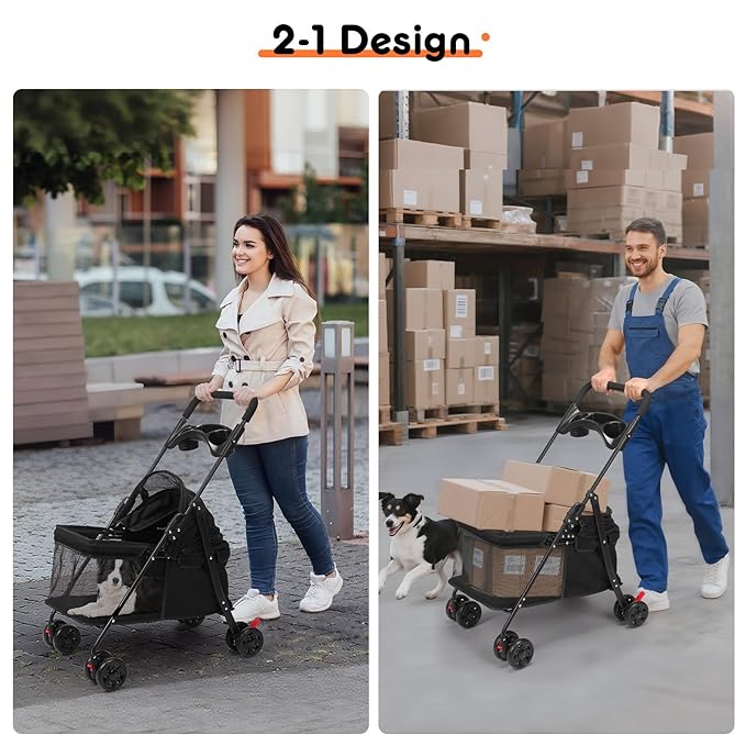 Foldable Pet Stroller for Small/Medium Pets up to 22 lbs - Lightweight 4-Wheel Design with Sun Canopy, Storage Bag & Breathable Mesh-PurrikoPets
