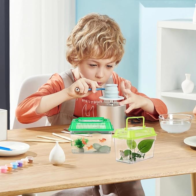 4pcs Mini Fish Tank: Portable Handheld Fish Tank Lightweight Aquarium Mini Portable Snail Terrarium Crabs Habitat for Shrimp Turtle Shrimp Goldfish Beach Toys Plastic (Random Color) 5.89X4.32X3.73In-PurrikoPets