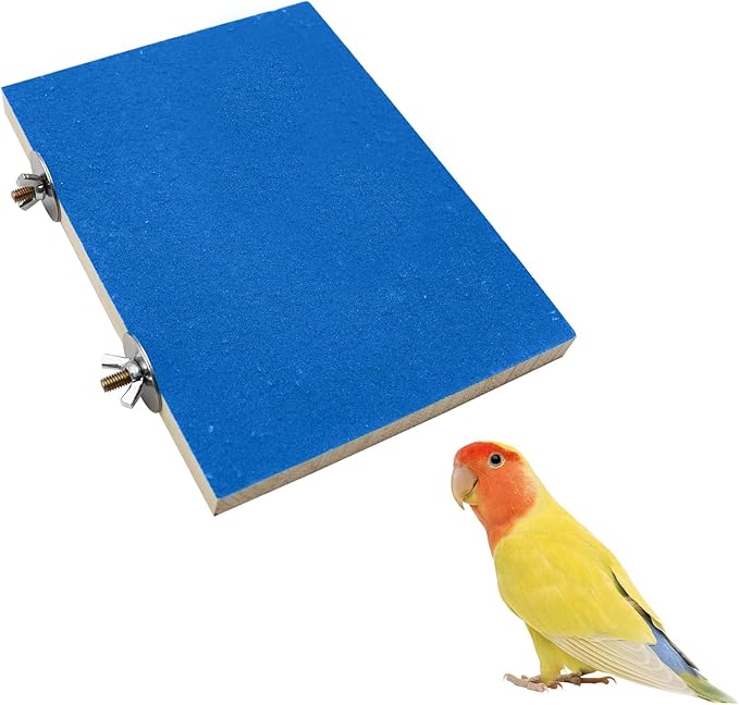 7.9×5.9 Inches Large Bird Perch Stand Platform, Natural Wooden Bird Cage Accessories, Bird Stand Perch with Rough Quartz Sand Surface for Parrot, Parakeet, Budgies, Cockatiel, Rats-PurrikoPets