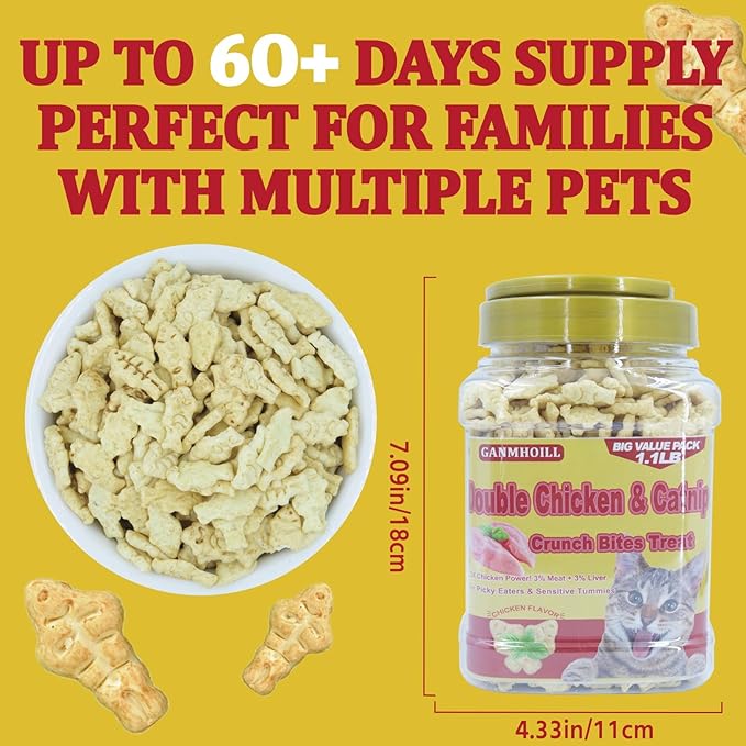 1.1lb / 500g Cat Grass Treats for Indoor Cats - 17.6 oz Natural Chicken Flavor, Healthy Snacks for All Life Stages, Crunchy Training Biscuits with Dental Care & Hairball Control-PurrikoPets