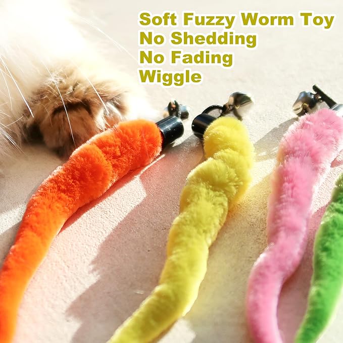 10PCS Cat Worm Toy for Cats, Cat Wand Toy Accessories, Cat Feather Toy Attachments Replacements, and 1PC Black String for Cat Fishing Pole Toy, Assorted Worm Cat Toy Teaser for Indoor Cats Kitten-PurrikoPets