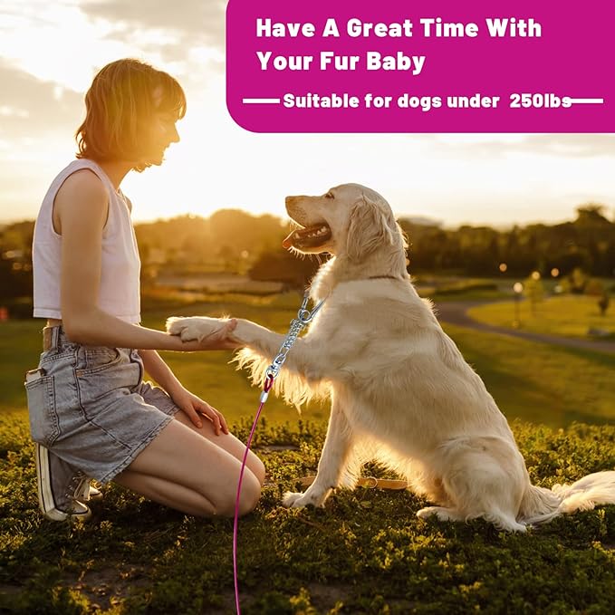 Dog Tie Out Cable 10/15/20/25/30FT Dog Run Cable Rosy Pink/Blue/Purple/Silver/Red/Green/YellowTie Out Cable for Large Dogs Heavy Duty for Outside Hold Large Dogs Up to 250LBS-PurrikoPets