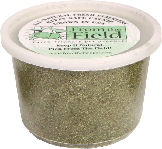 from The Field | Fine Ground Stalkless Catnip | Premium USA-Grown Catnip for Toys & Playtime | Fresh, Potent, Non-Toxic, Eco-Friendly | Safe for Kittens & Cats | Resealable 3.5 oz Tub-PurrikoPets