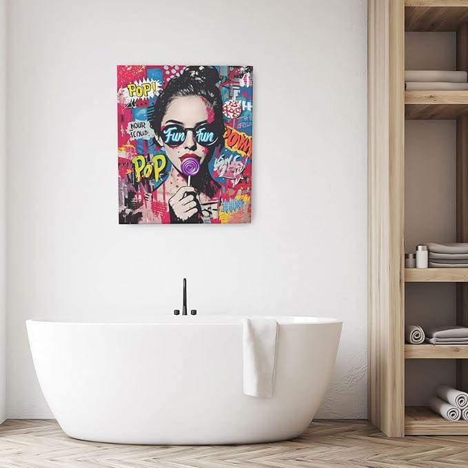 Fashion Women Wall Art Glam Modern Artwork for Girls Banksy Street Graffiti Pop Art Canvas Pictures Painting Print Framed Decorations Gifts for Bedroom Living Room Office 20"x24"-PurrikoPets