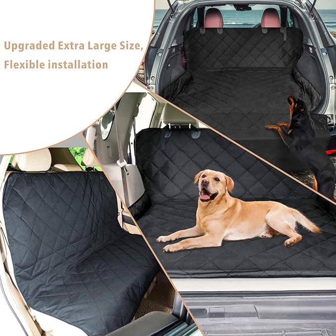 F-color SUV Cargo Liner for Dogs, Upgraded Extra Large Water Resistant Pet Cargo Cover Dog Seat Cover Mat for SUVs with Bumper Flap Protector, Non-Slip, Wear-Proof, Universal Fit, Black-PurrikoPets