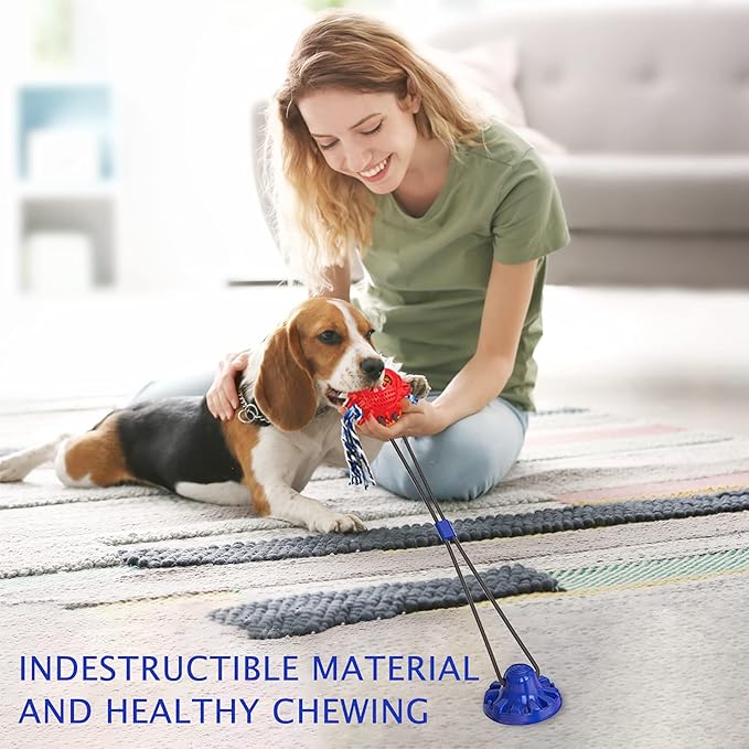 Aggressive Chewer Dog Toys - Rope Toys with Suction Cup, Teething Treats & Puzzle Food Dispensing Ball (Navy Blue)-PurrikoPets