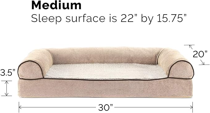 FurHaven Soft, Orthopedic Foam Sofa Dog Bed with Washable & Removable Cover - Sherpa/Chenille - Cream, Dogs Up to 35 lbs - Medium-PurrikoPets