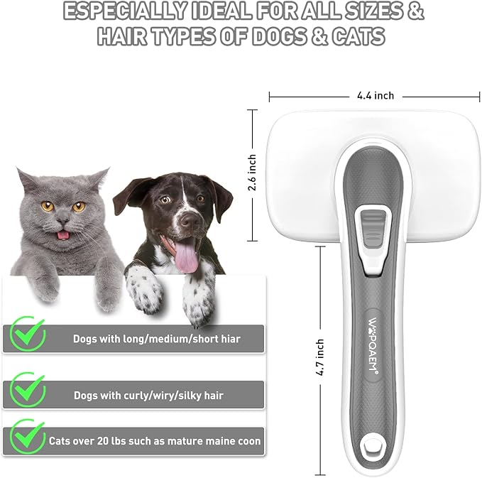 Dogs Cats Self Cleaning Slicker Brush for Shedding & Grooming Any Breed of Pets, Remove Loose Undercoat Knots Mats Tangled Hair for Small Medium Large Animal With Long Short Fur Length-Grey-PurrikoPets