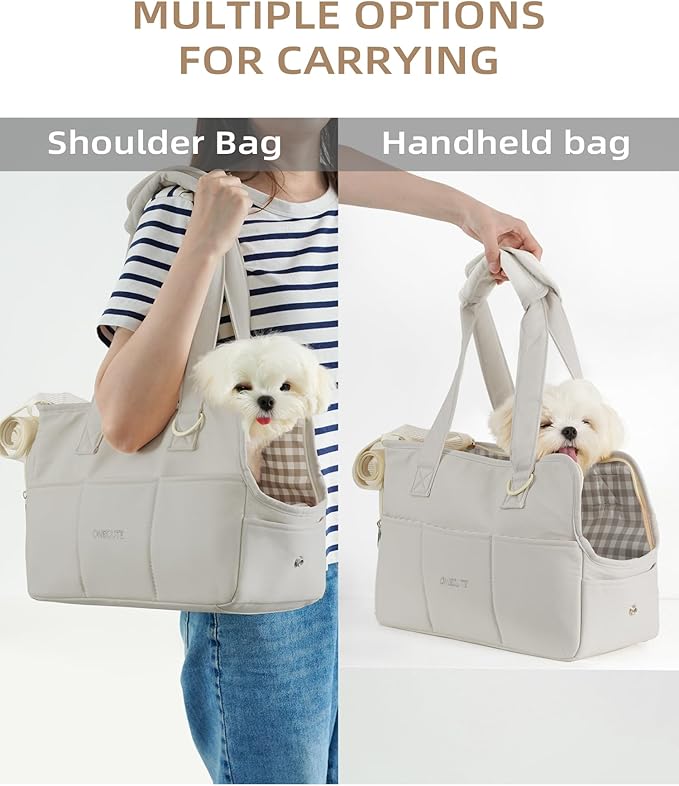 Dog Purse Carrier for Small Dogs Rabbit cat with Large Pockets, Cotton Bag, Dog Carrier Soft Sided, Collapsible Travel Puppy Carrier (Grey, 13.6" L x 6.5" W x 10" H)-PurrikoPets