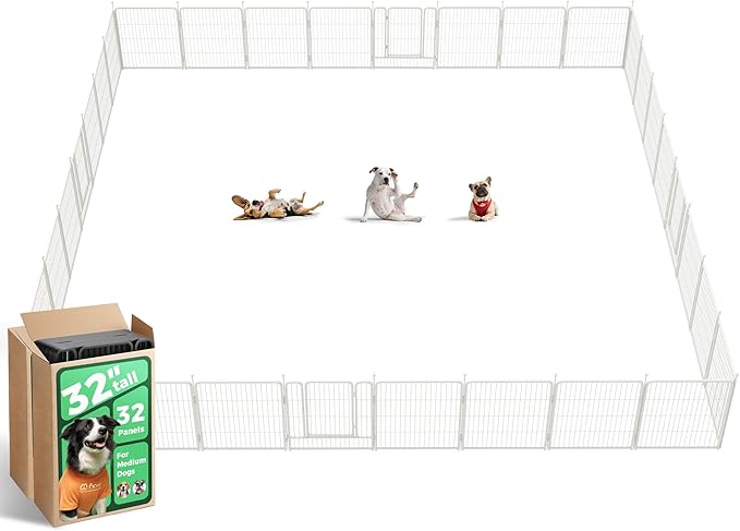 FXW Rollick Unleashed Dog Playpen for Indoor, Yard, RV Camping, 32 inch 32 Panels for Small and Medium Dogs, White│Patented-PurrikoPets