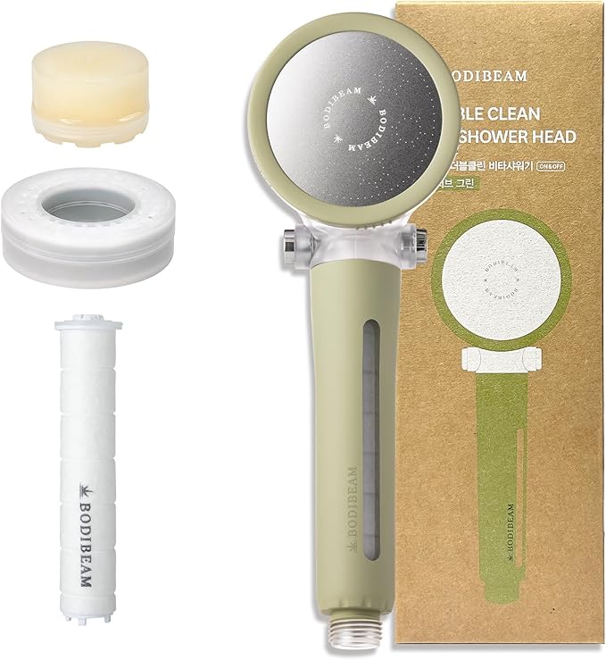 Filtered Handheld Shower Head with Vitamin C & Sediment Filter, High Pressure Water Flow, Water Saving, Reduces Chlorine for Dry Skin & Hair, On/Off Switch, Made in Korea, Spa-Like Shower- Olive Green-PurrikoPets