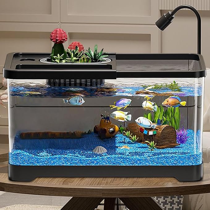 Fish Tank Starter Kit - Small Aquarium | Fish Tank Starter Kit With Filter And Light | Gallon Small Aquarium | Underwater Landscape Decoration, Compact Glass Aquariums Set For Den Living Room Dorm Kid-PurrikoPets
