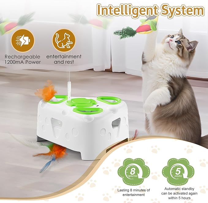 3-in-1 Interactive Cat Toys for Indoor Cats,Automatic Kitten Toy,Flying Bird,6 Holes Mole,Rotating Feather, Rechargeable USB Interactive Cat Feather Toys for Bored Indoor Cats-PurrikoPets