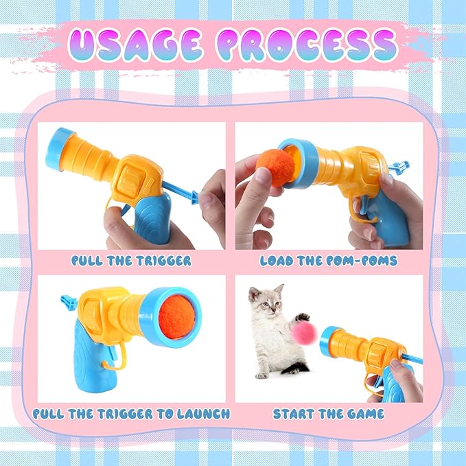 21Pcs Cat Ball Toy Launcher - Includes 20 Colorful Plush Cat Balls and Exciting Launcher Set，Funny Interactive Cat Toys for Bored Indoor Adult Cats, Cute Kitten Kitty Toys-PurrikoPets