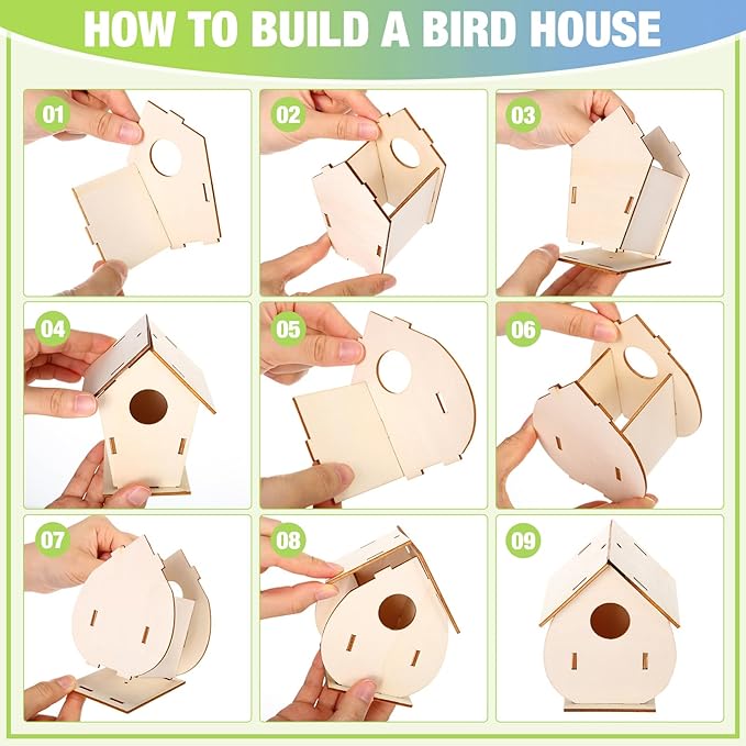 30 Pcs Crafts DIY Bird House Wind Chime Kit Unfinished Wood Birdhouse Kits 12 Wooden Birdhouses & 18 Wind Chimes Build and Paint Birdhouses Bulk Crafts Set-PurrikoPets