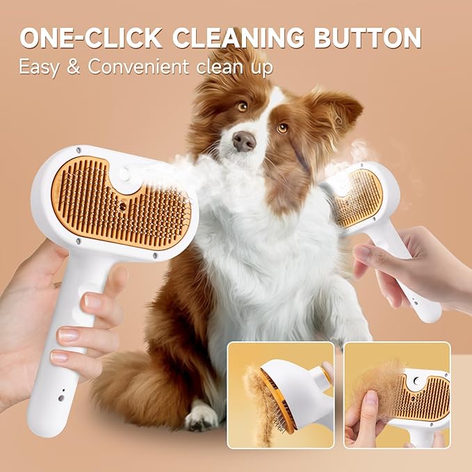 3-in-1 Pet Steam Brush Set for Dogs & Cats, Grooming Comb with Spray, Defur Tool, Water-Assisted Hair Removal, Gentle Cat & Dog Spritz Brush, Multi-Purpose Steam Grooming-PurrikoPets