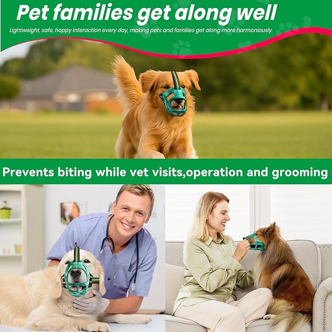 Dog Muzzle, Basket Muzzle for Small Medium Large Dogs, Anti-Biting and Chewing, Lightweight & Sturdy Cage Design, Allows Panting & Drinking, Ideal for Grooming & Training(Green Size XL)-PurrikoPets