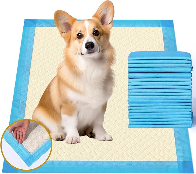 Gardner Pet Ultra Absorbent Thicker Dog Pee Pads Rugular 22"x22" Leak-Proof Odor-Control Small Blue Puppy Training Pads Full Edge-Wrapping Pad for Dogs Dogs, Puppies, Doggie, Cats, Rabbits - 50 Ct-PurrikoPets
