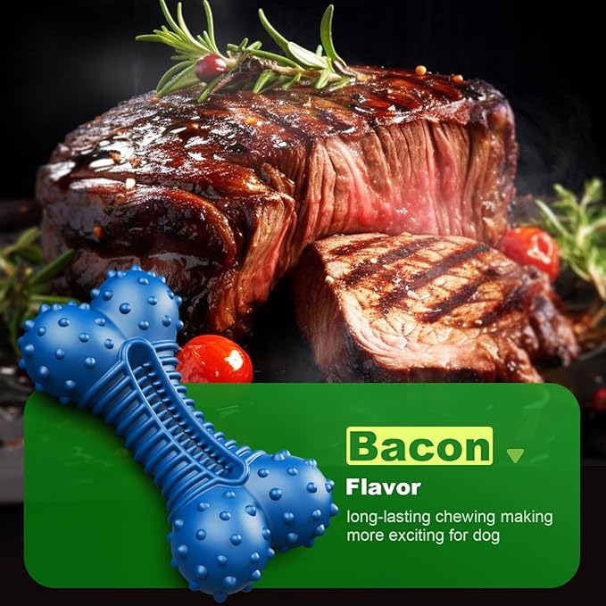 Dog Toys for Aggressive Chewers, Indestructible Chew Toys for Medium Large Dogs,Durable Rubber Dog Bones with Beef Flavor, Tough Dental Toy for Boredom Relief-PurrikoPets