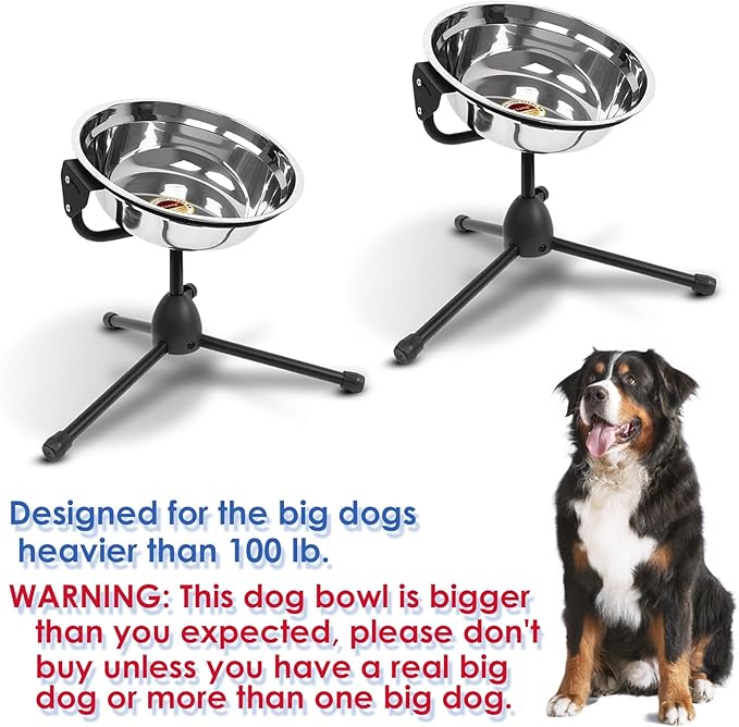 2 Pack Elevated Dog Bowls with Adjustable Metal Stand,Extra Large Size for Dogs Heavier Than 100 lbs,1.24 Gal 4.7 Liter, Stainless Steel Dog Food Bowl Height Adjustable Non-Slip Raised Dog Bowl Set-PurrikoPets