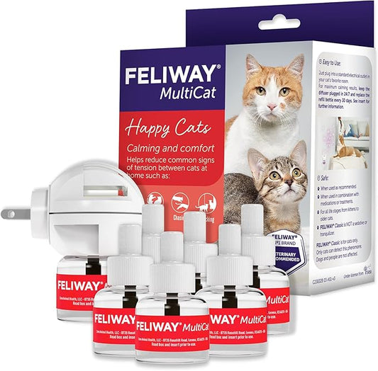 FELIWAY MultiCat Calming Pheromone Diffuser: 1 Diffuser Kit & 6 Refills-PurrikoPets