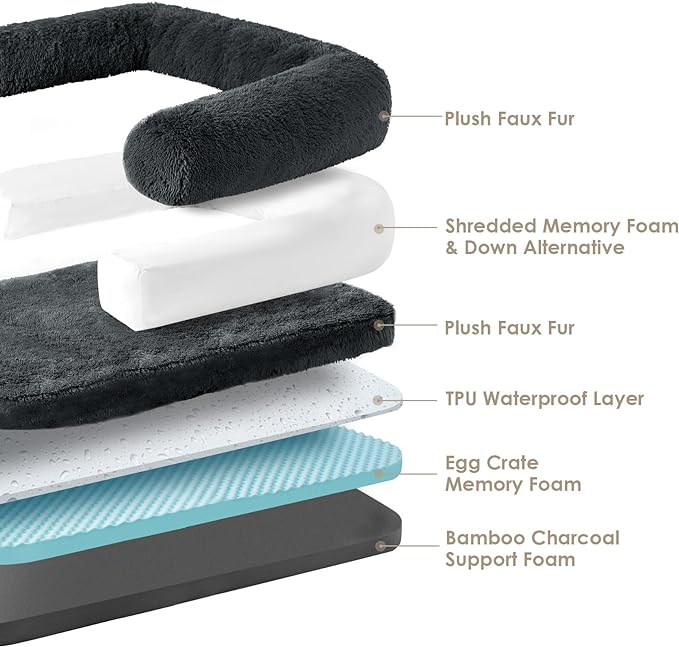 EHEYCIGA Human Dog Bed for Kids, Foldable XXL Dog Bed, Faux Fur Fluffy Pet Couch Bed, Orthopedic Calming Memory Foam Big Pet Bed, Washable Pet Sofa Bed with Non-Slip Bottom, Dark Grey, 54"x38"x7.5"-PurrikoPets