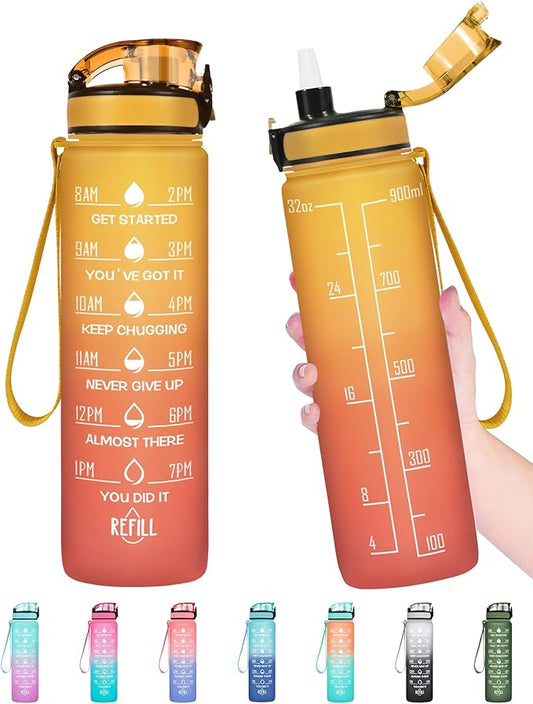 Enerbone Water Bottle, Leakproof BPA & Toxic Free, Motivational Water Bottle with Times to Drink and Straw, Fitness Sports Water Bottle with Strap for Office, Gym, Outdoor Sports-PurrikoPets