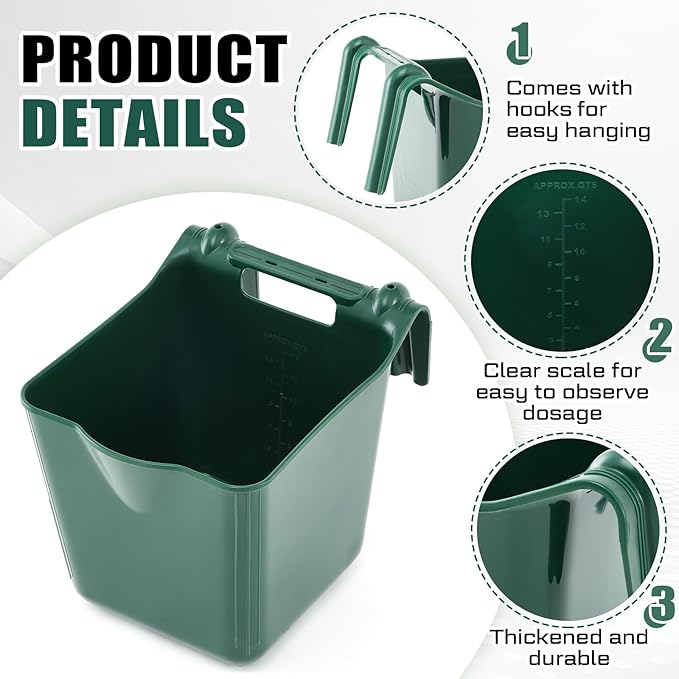 4 Pack 15 Quart Horse Feeders for Stall Hook Over Hanging Fence Hay Feeder Mountable Livestock Plastic Feed Bucket for Farm Stalls Pasture, Stable to Feed Horses Sheep Cattle Cows Etc(Green)-PurrikoPets
