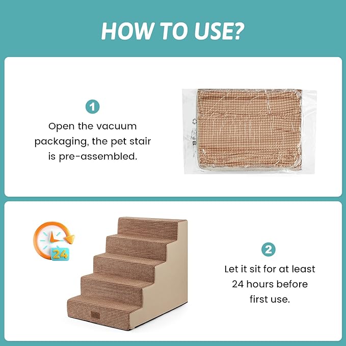 Dog Stairs for Small Dogs, 5 Tier Wider Pet Stairs for High Beds, 23.6" H Non-Slip Dog Steps for Old Cats, Puppies, Small Medium Dogs, 29.5x19.7x23.6 inch, Light Brown-PurrikoPets