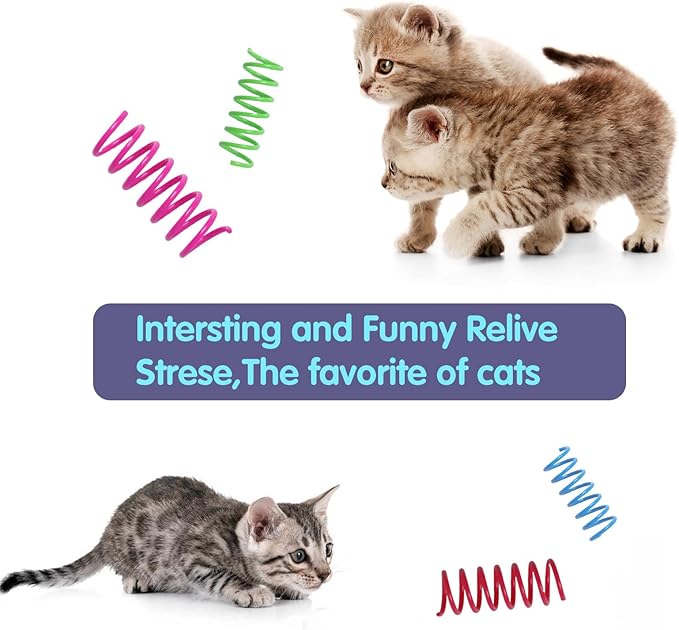 12PCS 12Colors Cat Spring Toys for Indoor Cats, Interactive Coil Springs for Self Play, Durable Heavy Plastic Cat Spiral Spring, Hunting, Biting, Swatting Creative Kitten Toy.-PurrikoPets