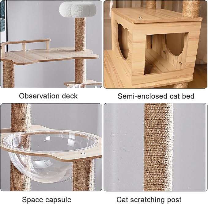 67-Inch Cat Tree for Indoor Cats Large Adult,Cat Tree Tower with Condo, Cat Stairs, 2 Bowl,14 Sisal Scratching Posts, Top Perch, with Padded Platform Bed,Toy Balls,Larg Large cat Tree.B12-PurrikoPets