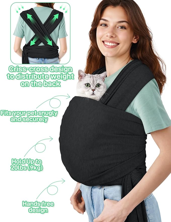 Dog Sling Swaddle Carrier for Small Dog, Cat Front Carriers for Small Pet up to 20lbs, Puppy Pouch with Adjustable Straps, Hands Free Pet Sling, Anti Anxiety Puppy Sling (Black)-PurrikoPets