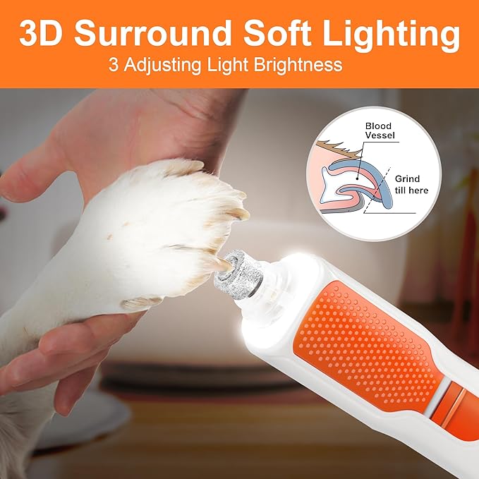 Dog Nail Grinder 7-Speed & 360° LED Light, Professional Pet Nail Grinder for Dogs and Cats, Electric Dog Nail Trimmer Painless Paws Grooming & Smoothing Tool for Large Medium Small Dogs Cats Pets-PurrikoPets