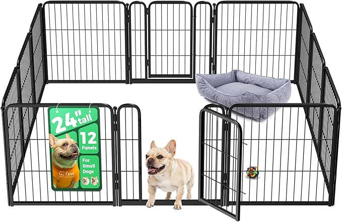 FXW Homeplus Unleashed Indoor Dog Playpen - Stress-Free and Safe Play, Heavy Duty 24 Inch 12 Wire Panels Dog Pen for Puppy and Small Dogs, Black│Patented-PurrikoPets