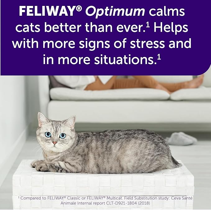 FELIWAY Optimum Cat, Enhanced Calming Pheromone Diffuser: 1 Diffuser & 2 Refills (60 Days)-PurrikoPets