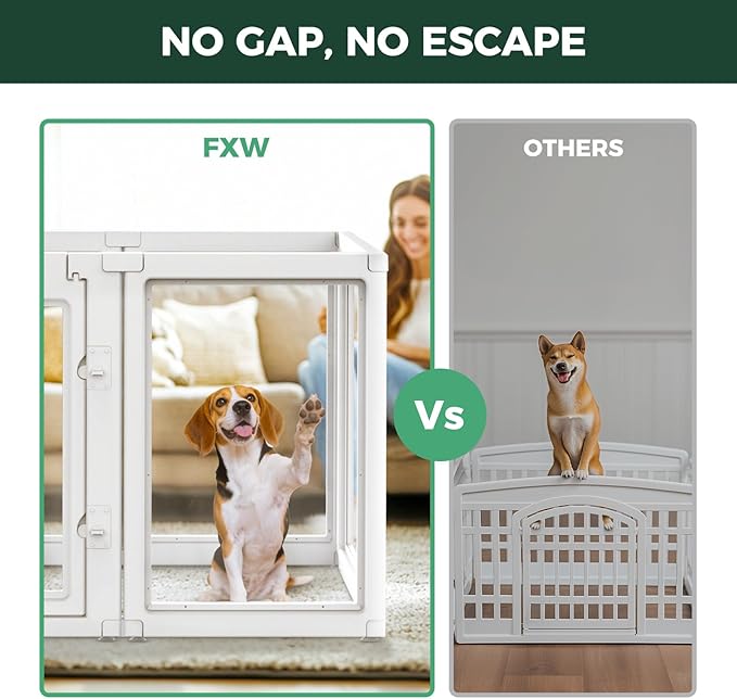FXW AuraSpace Acrylic Indoor Unleashed Dog Playpen for Medium Dogs, 35 Inch, 10 Panels, White-PurrikoPets